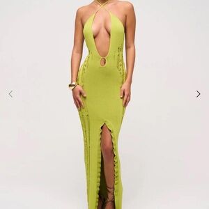 Murci - DEEP V NECK KNITTED MAXI DRESS IN CHARTREUSE